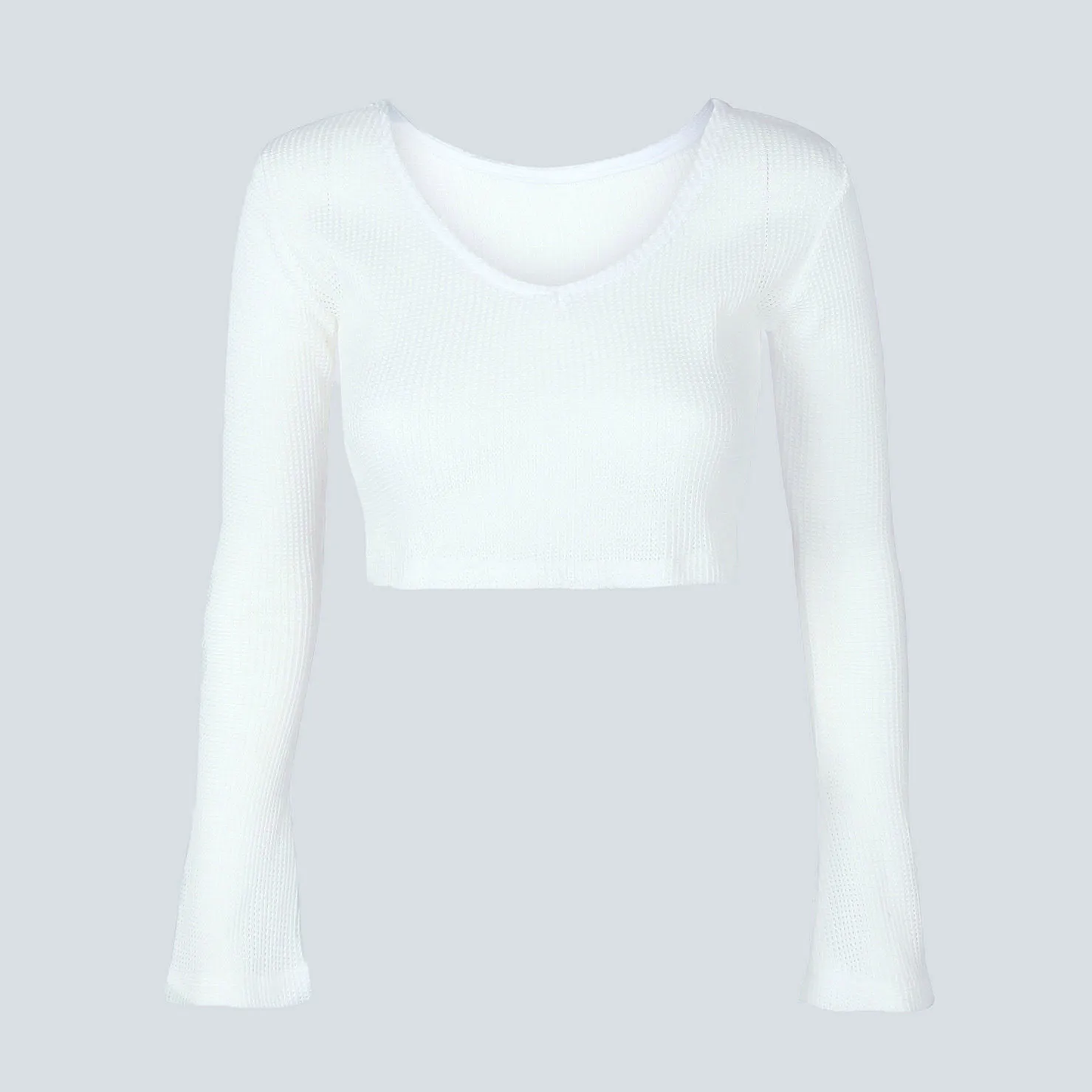 

Clothing women's white V-neck long-sleeved knit short sweater top sexy nightclub party leisure Slim XL