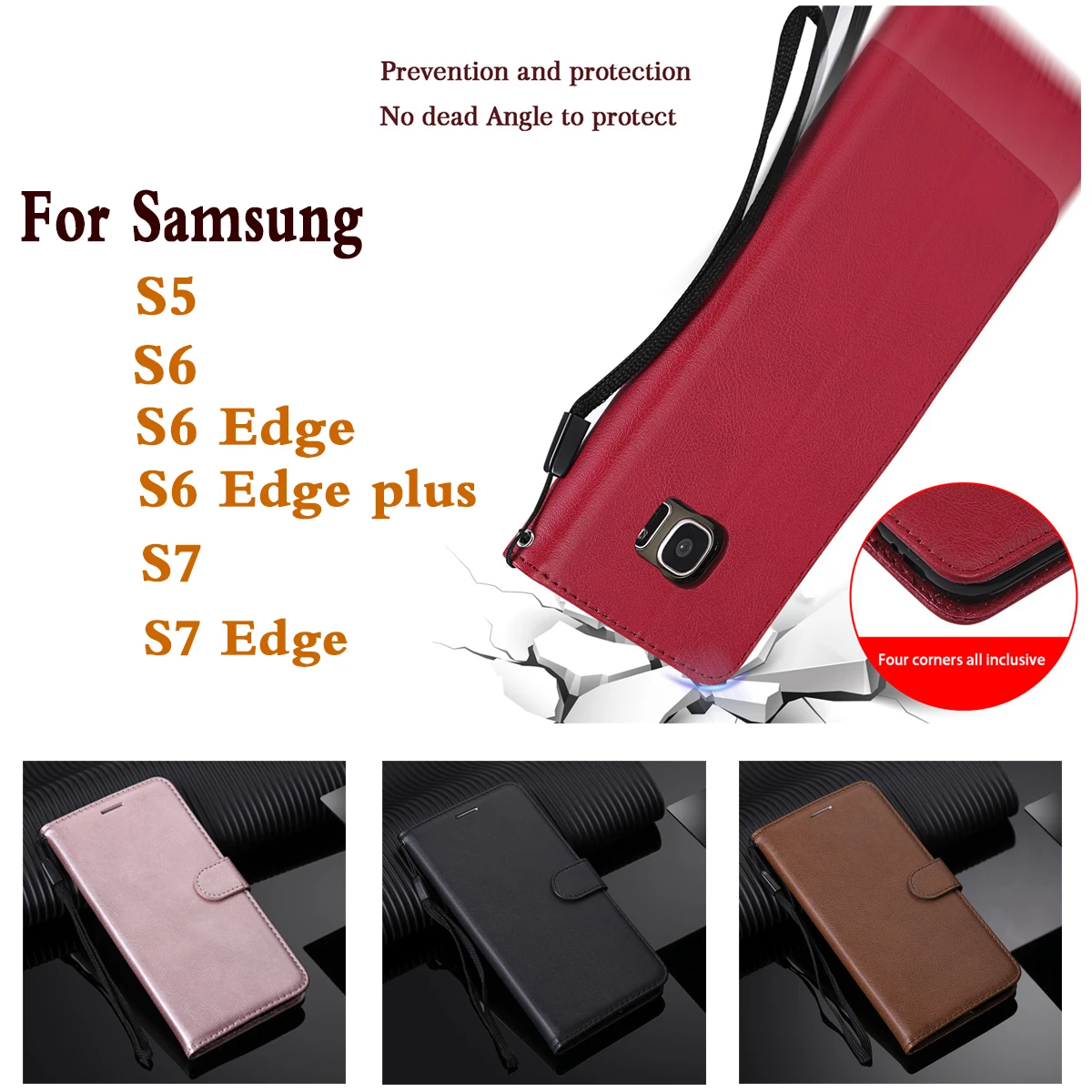 

S7 S5 S6 for Samsung Galaxy S7 S6 Edge Solid Color Luxury Wallet Phone Case Samsung Galaxy S6 Edge Plus Card Slot Stander Pu Cas