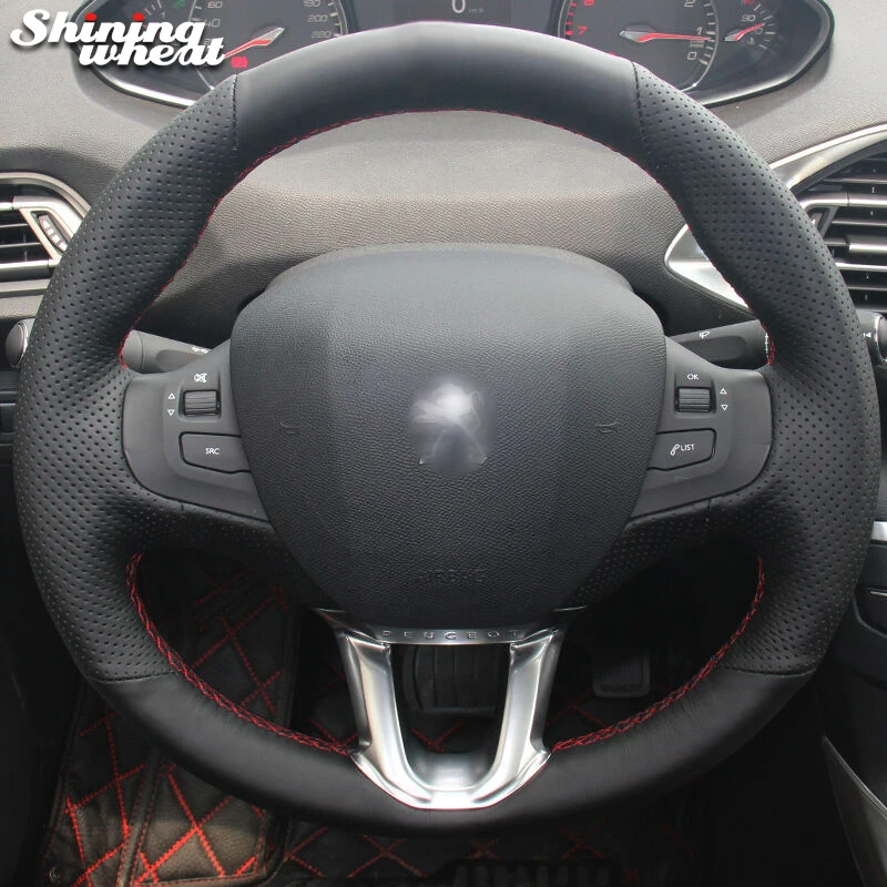 Black Leather Steering Wheel Cover for Peugeot 208 Peugeot 2008 Car Special