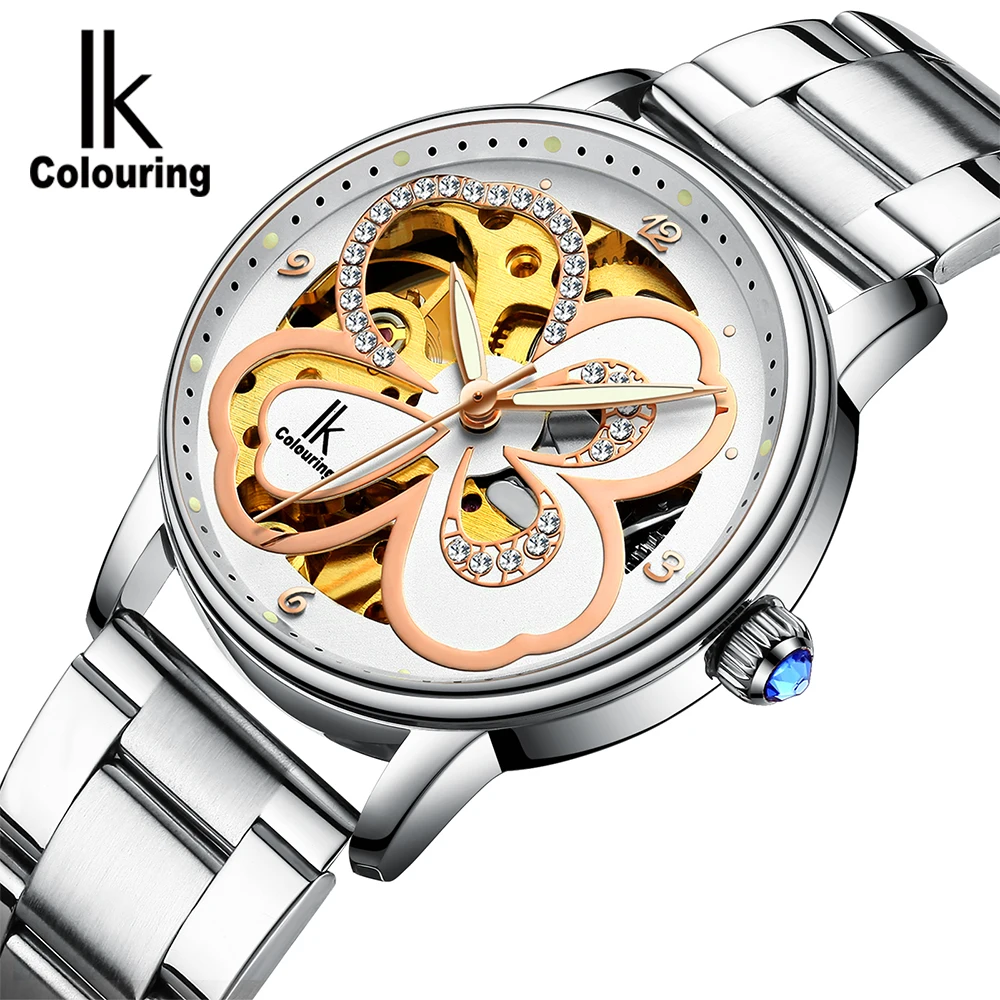 IK цветные женские автоматические механические часы, роскошные часы из розового золота, женские часы с скелетом, наручные часы, Montre