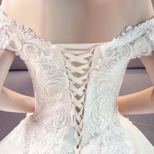 Image 3 - Fansmile robe De mariée en Tulle et en dentelle, personnalisée, avec traîne, robe De mariée, grande taille, 2020 