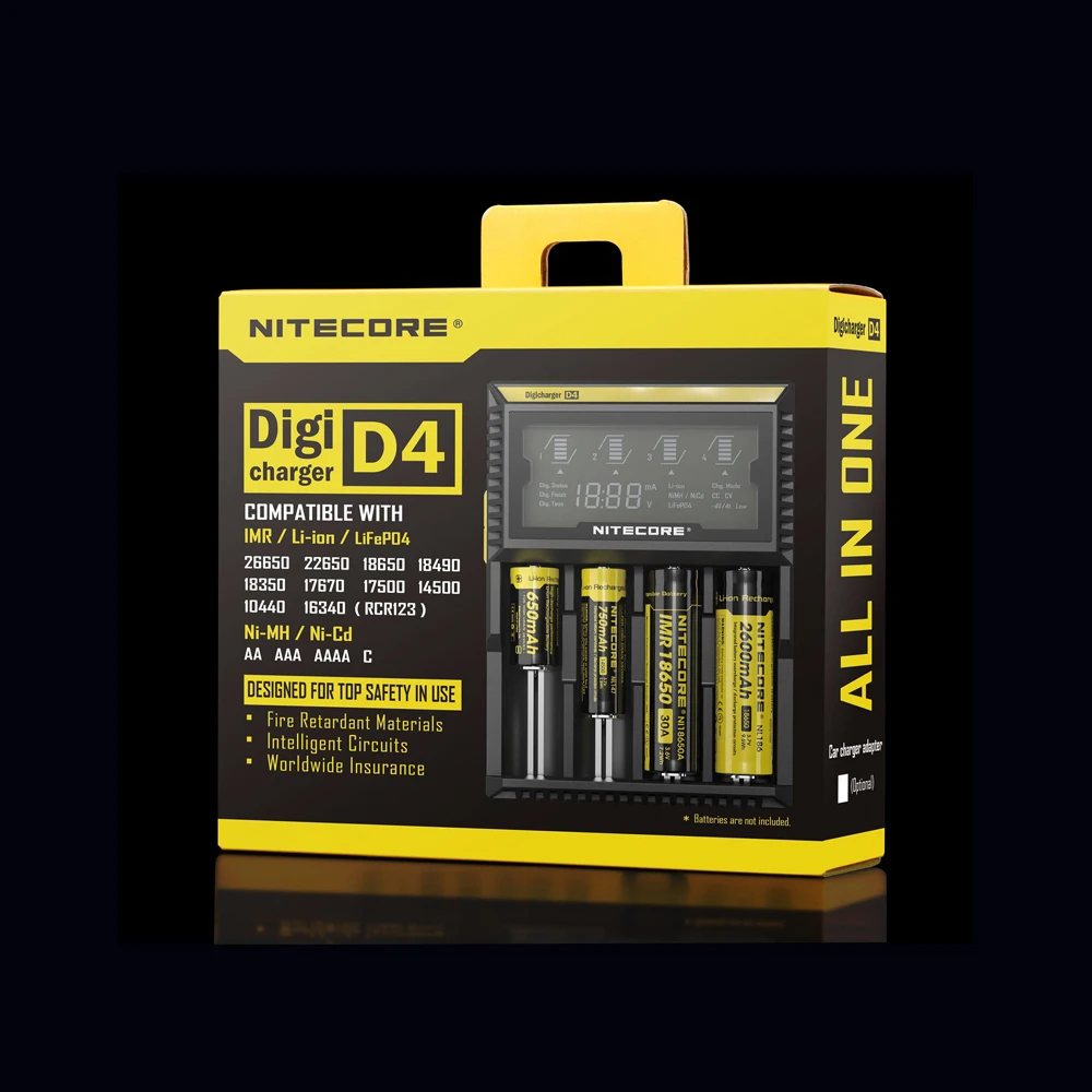 

Original Nitecore D4 Battery Charger LCD Smart Charging for 18650 14500 16340 26650 1.2V 3.7V Batteries