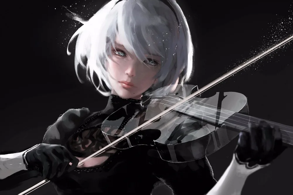 Домашний декор nier automata girl отслаиваемая скрипка шелковая ткань плакат печать