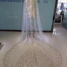 Реальное изображение свадебной фаты фата длиной 3 метра Свадебные аксессуары Стразы из бисера тюль Фата невесты