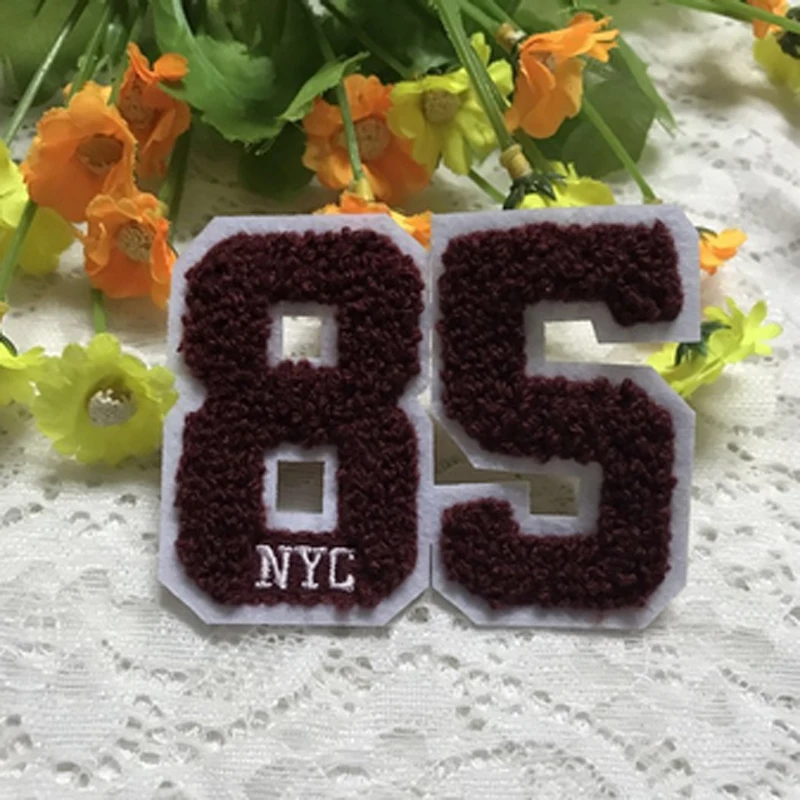 Wholesale fashion towel patch sew on embroidered label DIY Numbers 85
