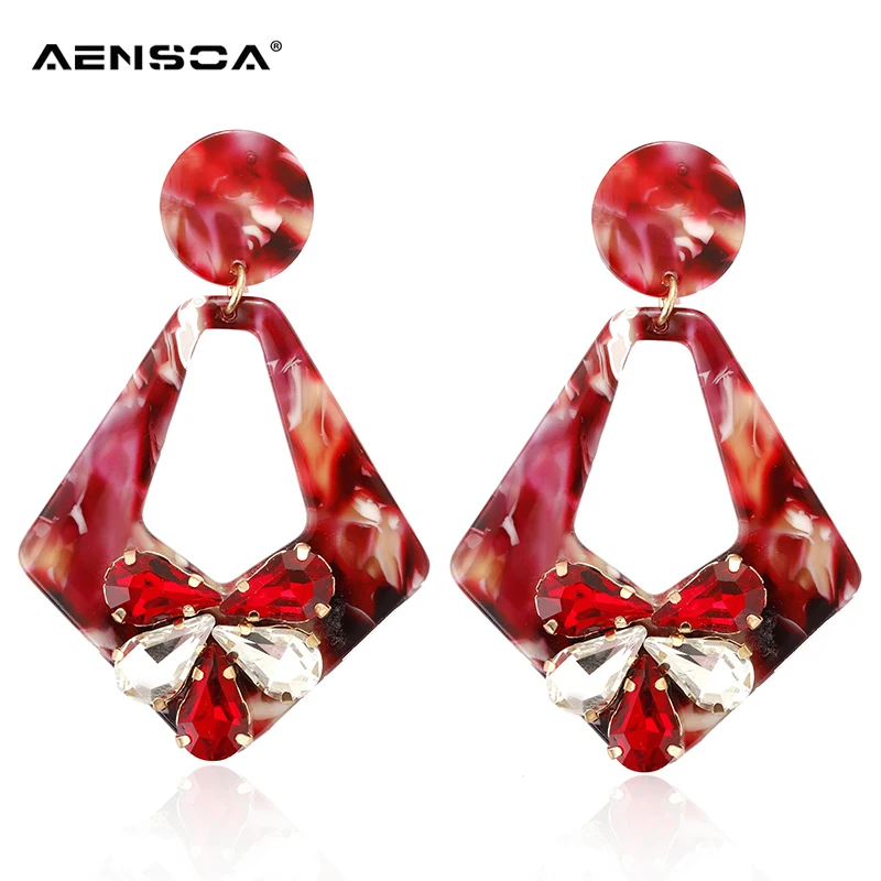 

AENSOA Trendy Red Luxury Crystal Dangle Earrings Statement Acetate Board Drop Earrings New Arrivals For Women Jewelry Pendientes
