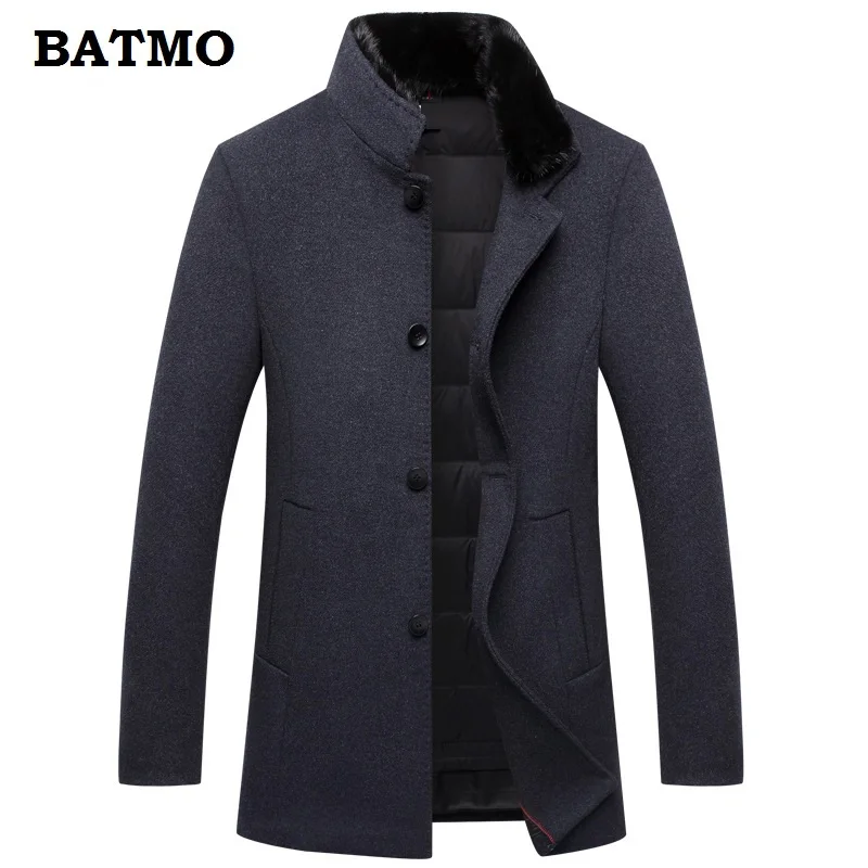 BATMO, Новое поступление, высокое качество, 60% шерсть, натуральный норковый мех, воротник, утолщенный Тренч, пальто для мужчин, подкладка из 90% белого утиного пуха