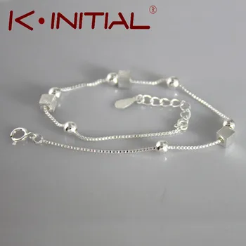Kinitial 1Pcs New Cubes Ball Bracelet Bangle for Women Wedding Gift 925 Silver Fashion Beads Charm Cuff Bijoux Bracelets Jewelry