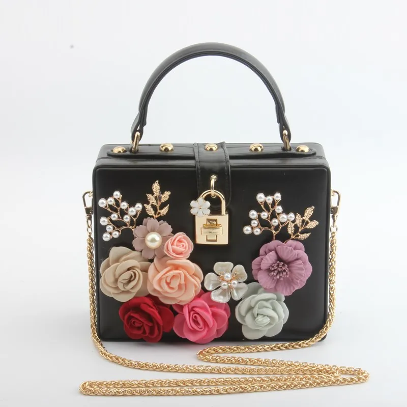 Caker бренд Женская сумочка с бисером и цветами модная Высококачественная сумка через плечо сумки-клатчи - Цвет: black