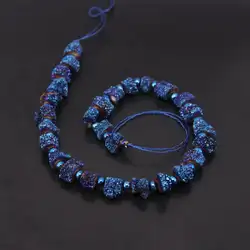 15,5 "пряди AAA класса синий титан необработанные кристаллы в друзах Geode Круглый бусы в виде трубок, Кварцевые Drusy самородок Подвески Ювелирных