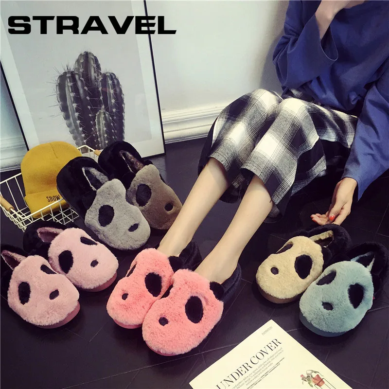 

STRAVEL Women Cotton Slippers Non-slip Winter Panda Women Slippers Home Female Comfort Floor Women Shoes