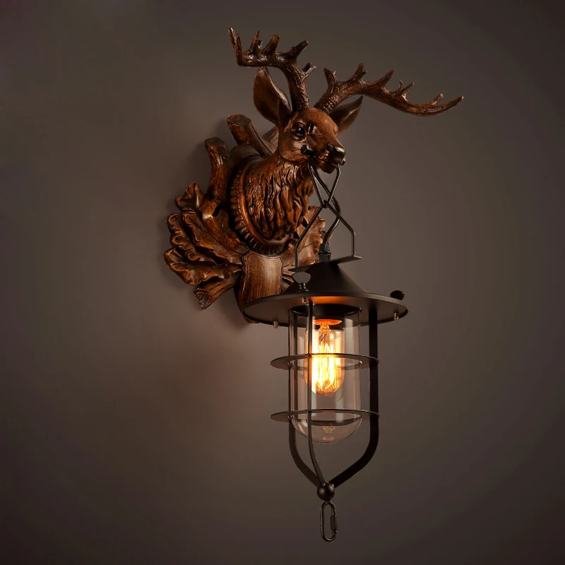 Antique Art Creative Brief Buck Wall Lamp Office Bar Wall Light Fitting