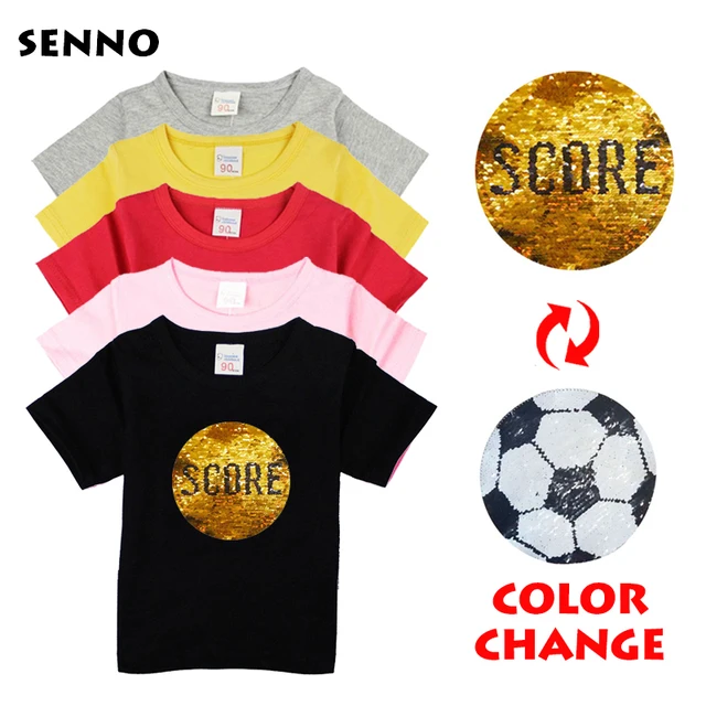 Boys football to score glitter t shirts with sequins reversible change