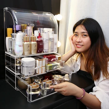 

Transparent makeup storage perfume bottles holder box large acrylic cosmetics makeup organizer with drawers and covers C506