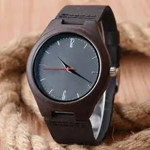 Fashion Nature Wood Wrist Watch Analog Sport Bamboo Black Genuine Leather Band Strap For Men Women Gift