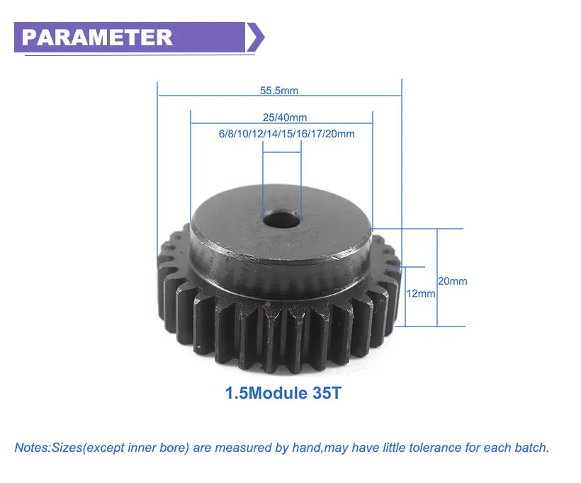 Шестерни колесо металла 1,5 модуль 35T 45 Сталь Шпоры Шестерни Шестерня 6/8/10/12/14/15 мм Диаметр 1,5 пресс-форм 35 зуба Шестерни колеса Rc Шестерня Шестерни s