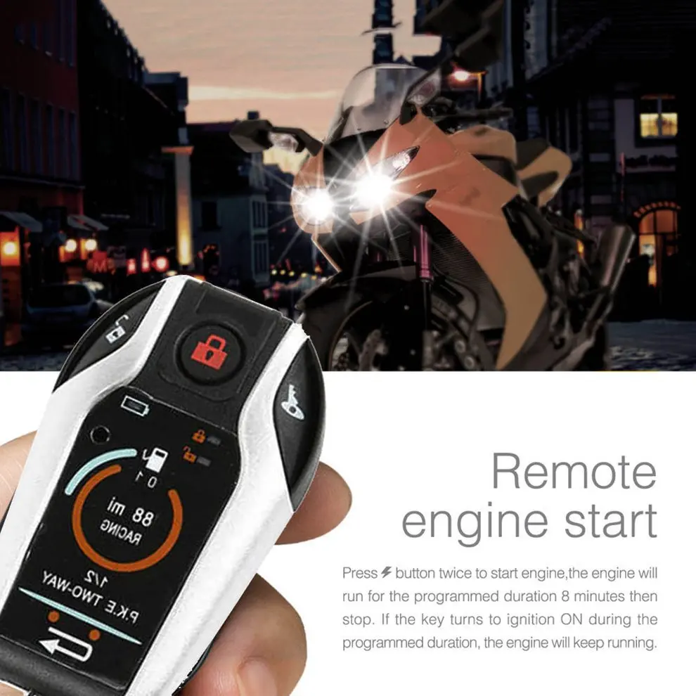 

Alarm System Two-way with Engine Start Remote Control Universal Motorcycle Alarm System Anti-theft Security