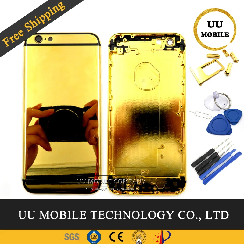 1 шт. 100% отличное качество задняя крышка шасси дверь для iphone 6 24K золотой корпус
