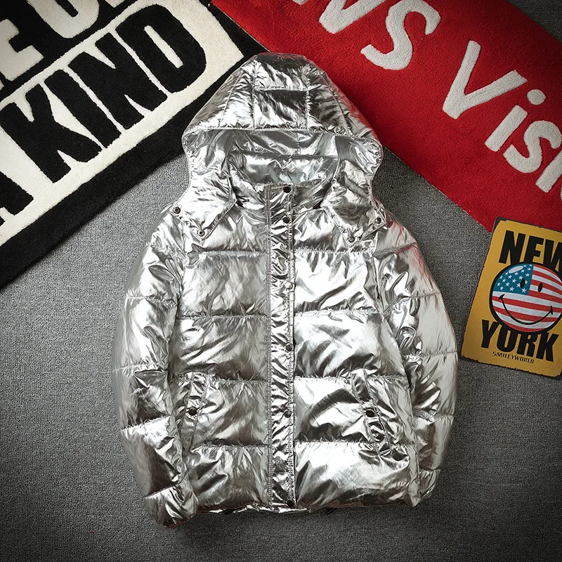 Silver Bright Jacket Coat man Winter Warm Thick Down Cotton Padded Short Parkas Bread Style Fashion Men's Bomber Hooded Outwear Silver Bright Jacket Coat man Winter Warm Thick Down Cotton Padded Short Parkas Bread Style Fashion Men's Bomber Hooded Outwear
