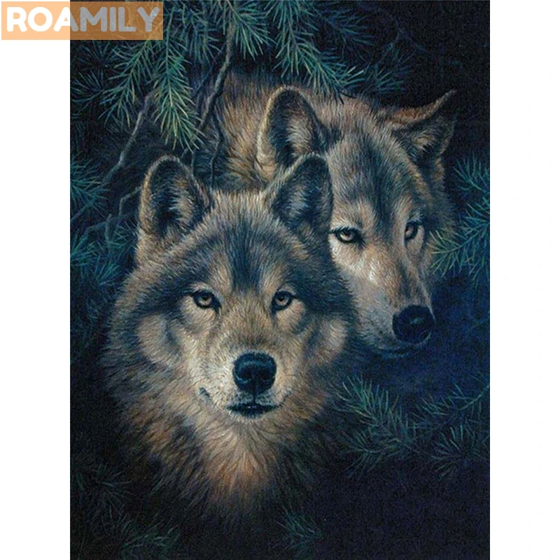 

5d Diamond Painting Wolf,Animals"Two Wolves At The Dark Night",DIY Diamond Embroidery Cross Stitch,Full Square/Round Rhinestones