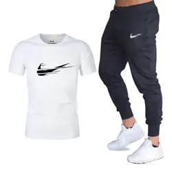 Лето 2019, лидер продаж, мужские комплекты, футболки + штаны, комплекты из двух предметов, повседневный спортивный костюм, мужская