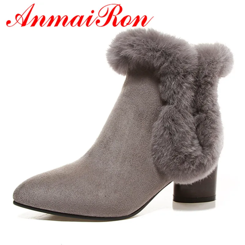 

ANMAIRON Fashion Zippers High Heels Round Toe Platform Shoes Woman Large Size 34-43 Ankle Boots for Women Winter Boots Western