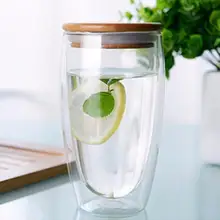 450 мл двойная Слои стены прозрачного Стекло прозрачный Чай чашка ясный винный Стекло с бамбуковый набор крышек Стекло Кофе молока