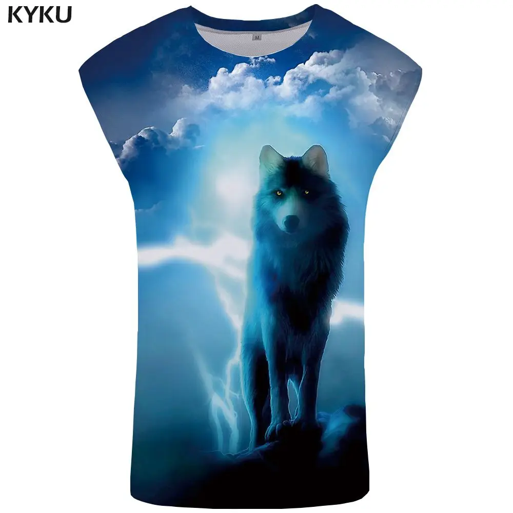 Tank Top 18 KYKU бренд волк майка для мужчин облако мужчин s Бодибилдинг молния Стрингер синий Ftness одежда небо майка жилет - Цвет: Tank Top 18