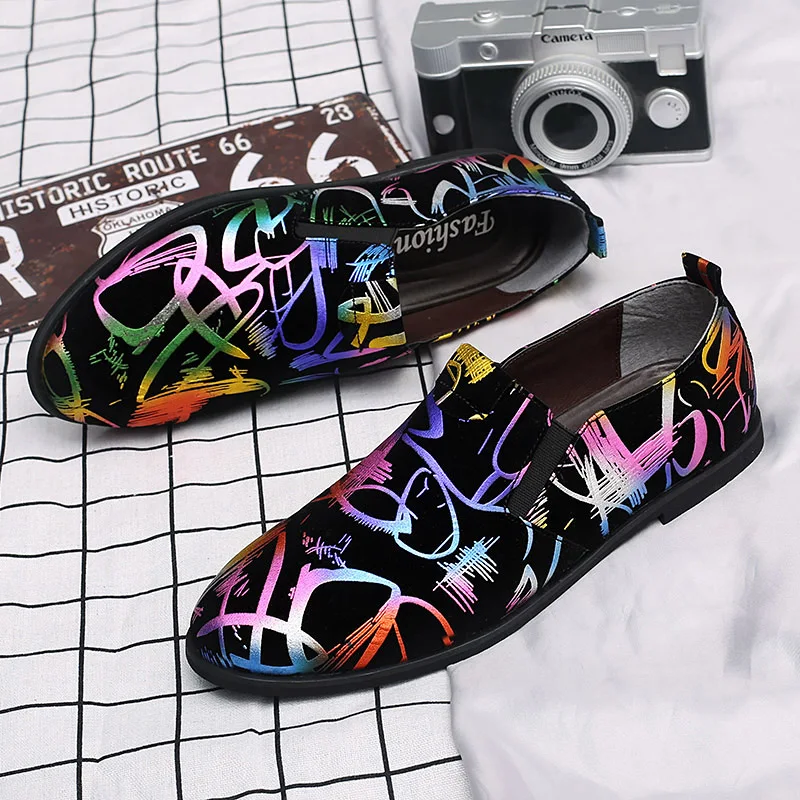 mixed colors men leather casual shoes wedding dress male footwear painted letter italian boy flats fashion oxford shoes for men (10)