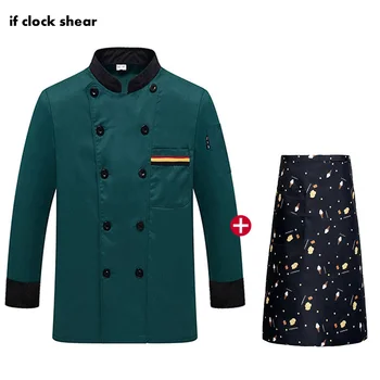 

Long Sleeved cooking Jacket + Apron Restaurant Hotel Kitchen Chef uniforms men and women catering waiter Workwear chef uniforms