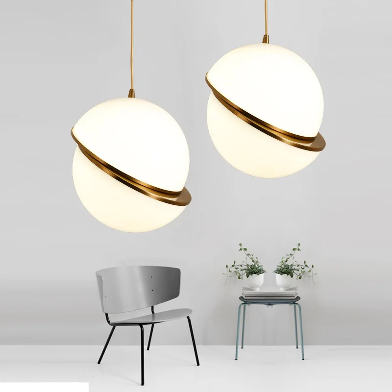 Modern Art Ball Pendant Light Hanging White Acrylic Shade Brass Round Pendant Lamp Creative Suspension Pendant Light for Restaurant Cafe Bar (35)