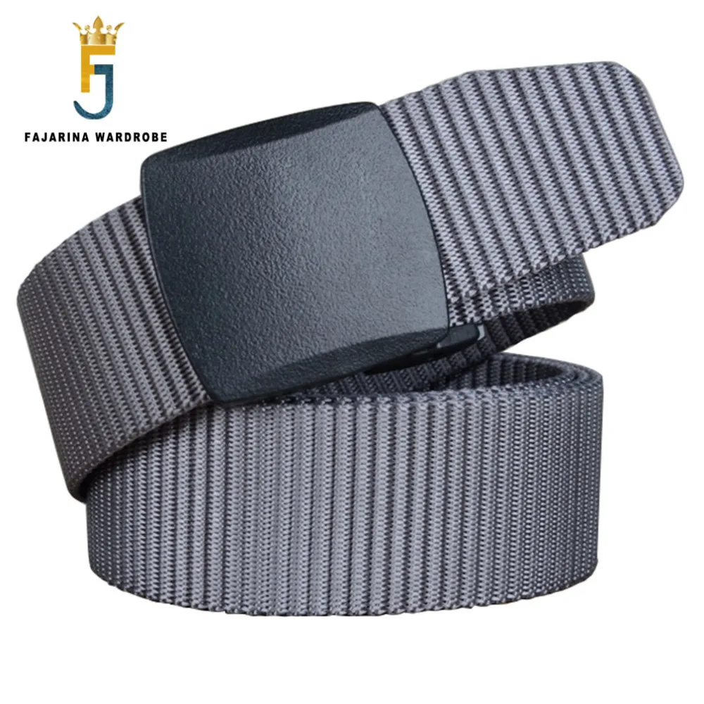 

FAJARINA Unisex Quality Plastic Black Buckle Canvas Automatic Styles Striped Grey Nylon Belts for Men 95-125cm Length CBFJ0029
