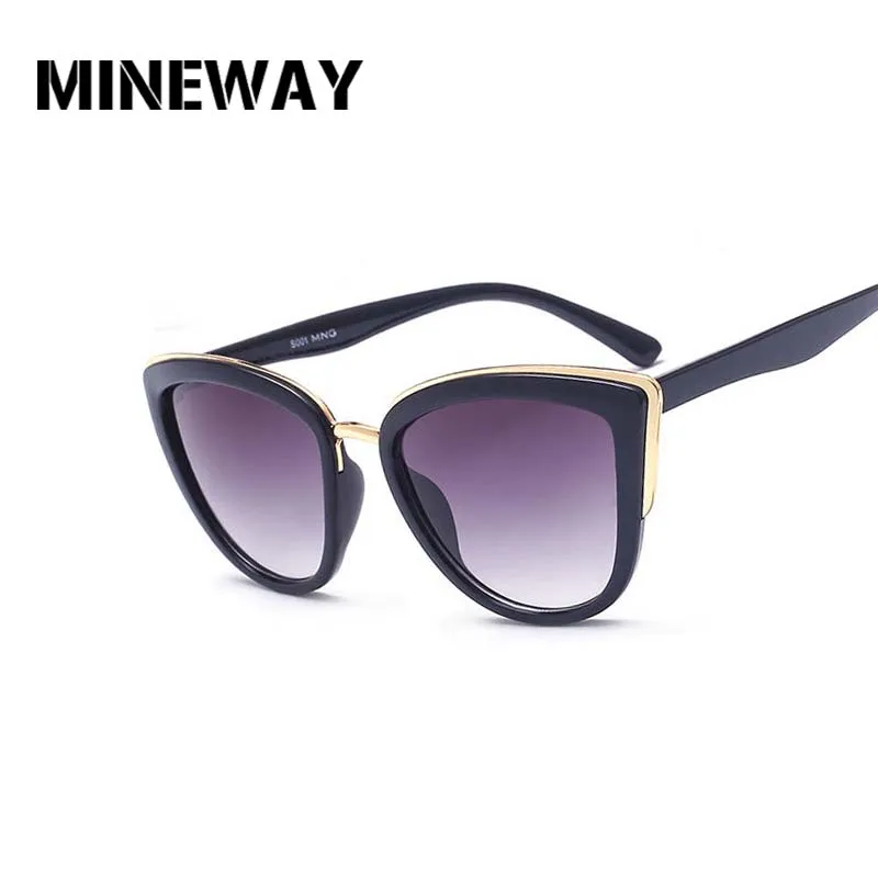 

MINEWAY Oversized Cat Eye Sunglasses Women Designer Brand Big lens mans black Sun Glasses female uv400 transparent Frame