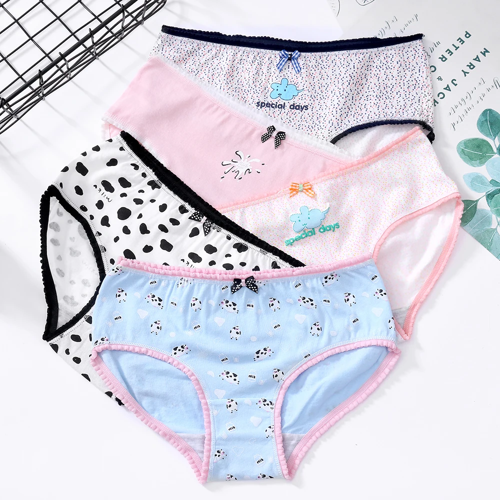 Zqtwt 5pcslot Women Cotton Panties Cute Cow Cloud Printed Briefs Girls