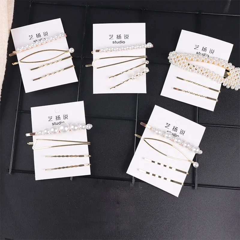 

3 unids/set minimalist pearl gold hand-woven geometric hairpin pearl hairpin for women wedding hair accessories 2019 017