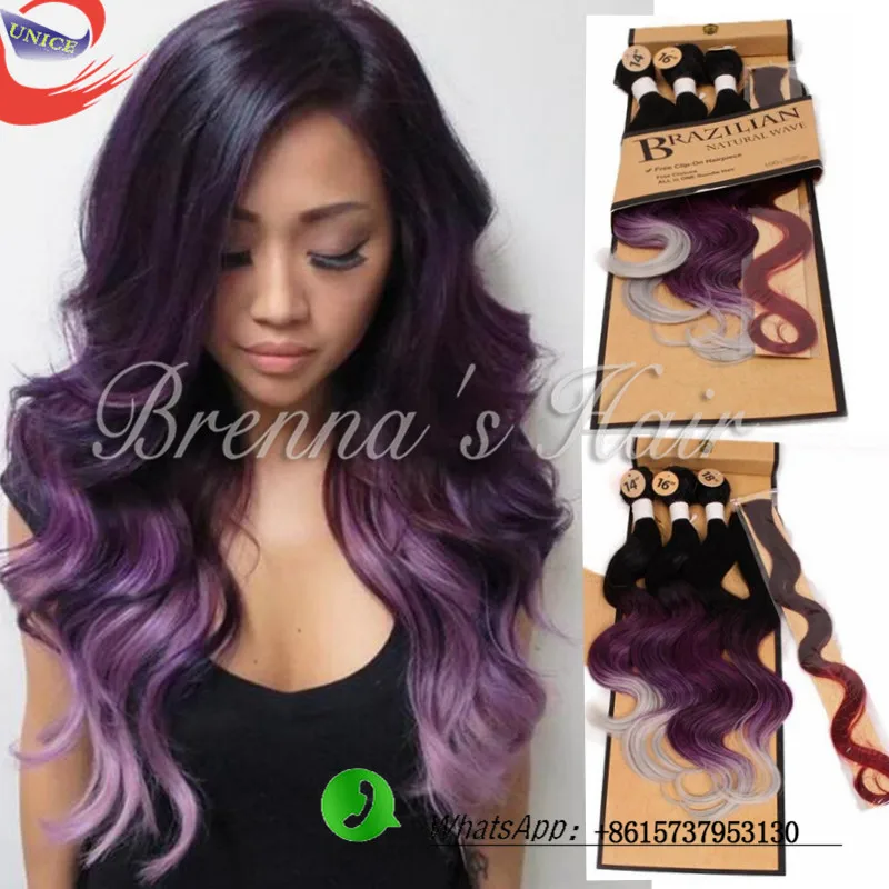 New Omber Hair Weave Body Wave 1b Purple Ombre Synthetic Hair