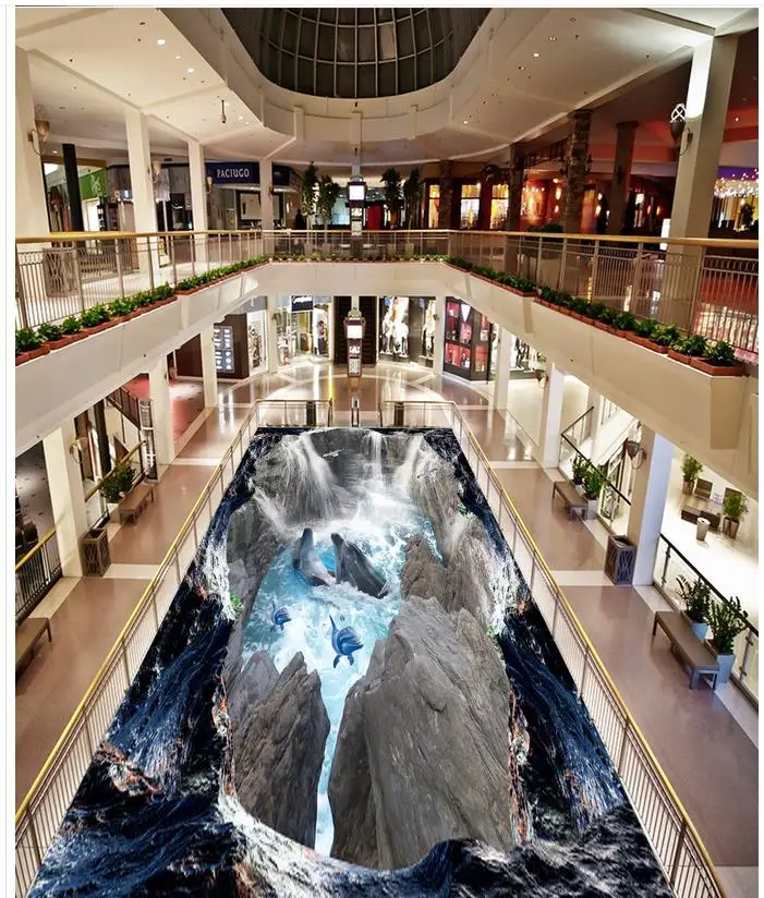 HomeDecoration 3d cliff waterfalls sea bathroom walkway flooring pvc self-adhesive wallpaper | Обустройство дома