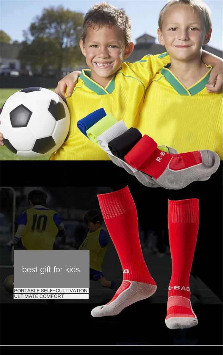 R-BAO, 1 пара, хлопковые мужские и детские спортивные прочные длинные футбольные носки для мальчиков, футбольные дышащие противоскользящие носки для детей От 8 до 12 лет