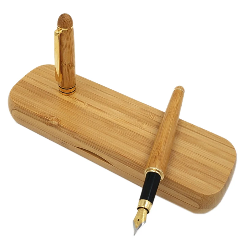 wood color Винтажная элегантная бамбуковая авторучка с коробкой для бизнес-подарков, роскошная брендовая офисная авторучка - Цвет: wood color