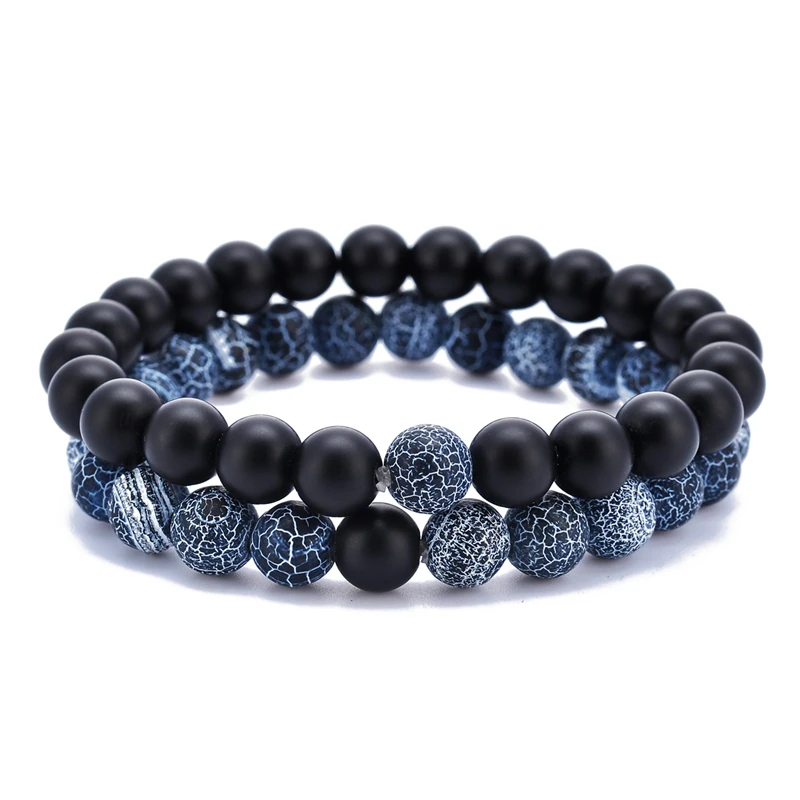 

2Pcs/Set Lava Stone Beads Wrap Black White Couple Bracelets Natural Stone Charm Bracelets Women Men Bracelet Jewelry Beads