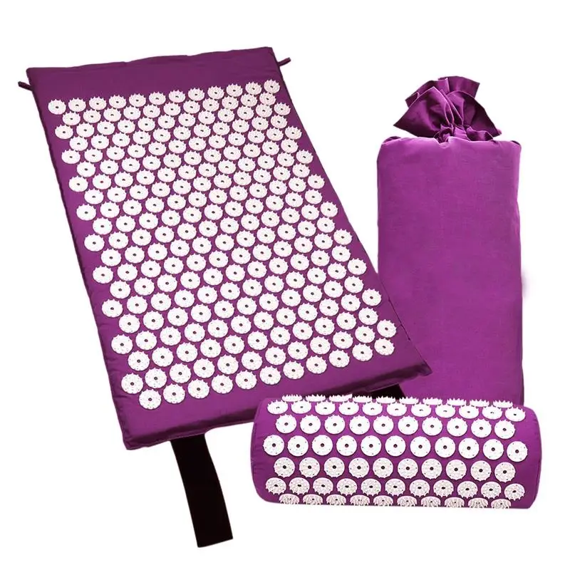 Акупрессур массажный матрас с подушкой для стресса/боли/снятие натяжения Расслабление тела (фиолетовый)
