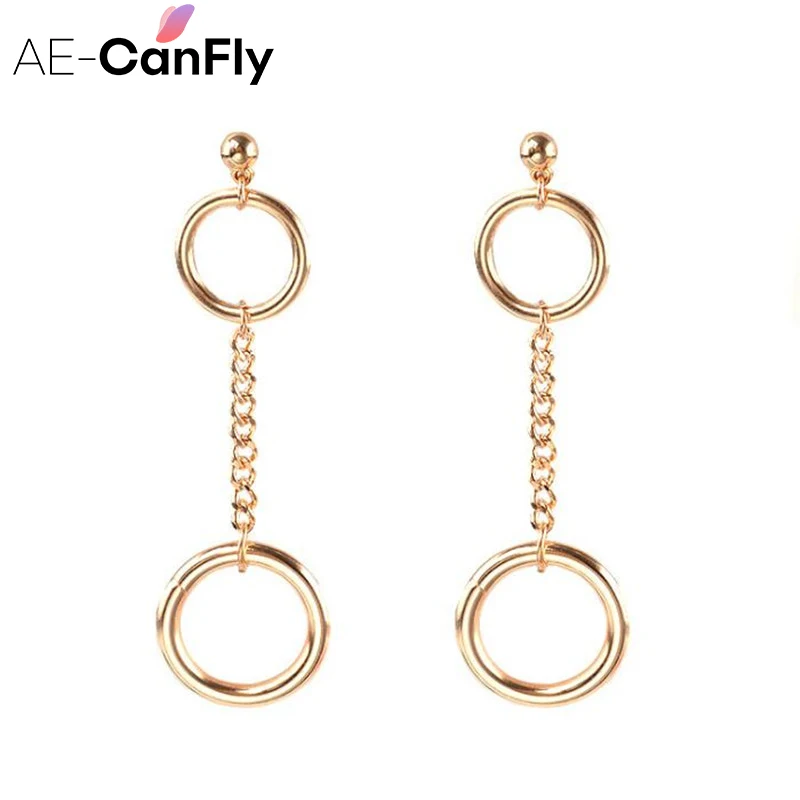 

AE-CANFLY popular double circle dangle drop earring for women party ear jewelry lady sexy chain earring EX110
