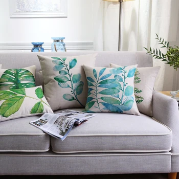 

Watercolor Leaves Linen Cotton Pillow Nordic Geometric Home Decor Cushion Trees Decorative Throw Pillows Free Shipping