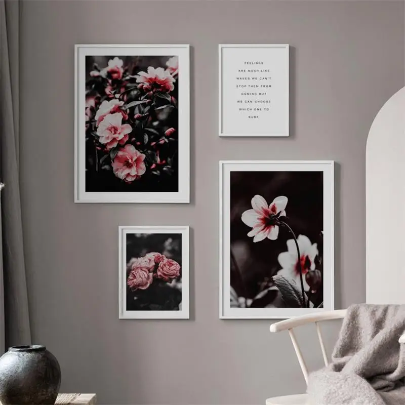 

Peony Flower Plant Quotes Wall Art Canvas Painting Nordic Poster Art Prints Retro Poster Wall Pictures For Living Room Decor