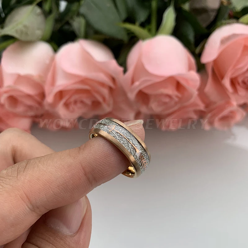 8 мм розовое золото обручальные кольца из карбида вольфрама кольца для мужчин и женщин матовая отделка куполообразные метеорит стрелка инкрустация комфорт подходят