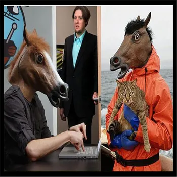 

Free shipping Party Cosplay Crazy Latex Rubber Animal Horse Mask Super Creepy Horse Head Mask Toys Party Halloween Decorations