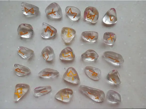 Природный Горный кварц Crystal STONE Старший ФУТАРК Набор рун Wicca девичьи руны|runes set|runes