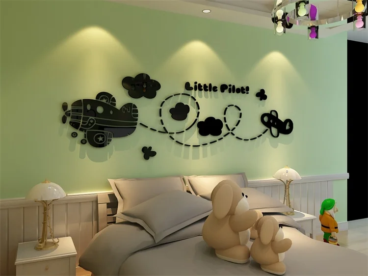 Детская комната мультфильм самолет 3D акриловые наклейки на стену детская спальня Мальчики комната Декор стены 3D наклейки Съемная Водонепроницаемая Наклейка на стену