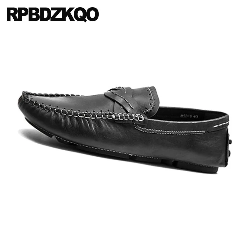 Sapatos Qualidade Genuíno Borracha chocolate Marca Estilo Escorregar Flats Verão De Respirável Britânico Luxo No Preto Conforto Preto Mocassins Couro Alta Homens UaqOPP