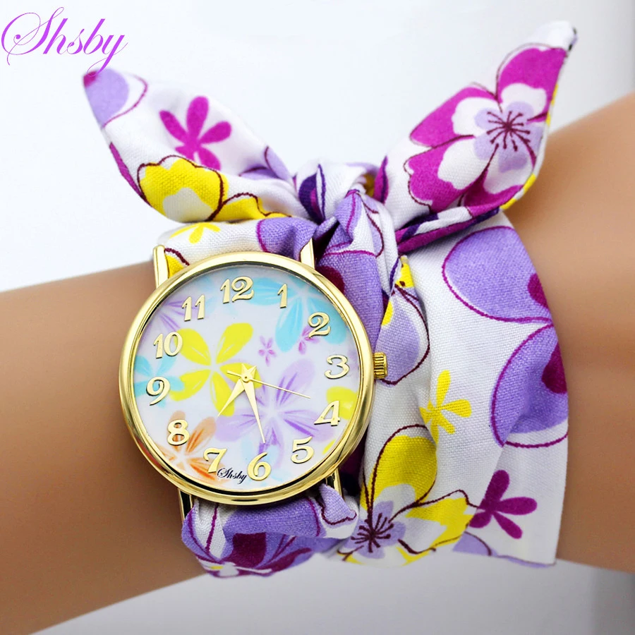 Shsby Brand Unique Ladies Flower Cloth Wristwatch Fashion Women Dress Watch High Quality Fabric Watch Sweet Girls Bracelet Watch